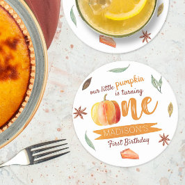 Little Pumpkin Fall 1st Birthday Underlägg Papper Rund