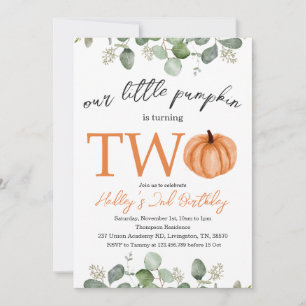 Little Pumpkin Fall / Autumn 2nd Birday Inbjudningar