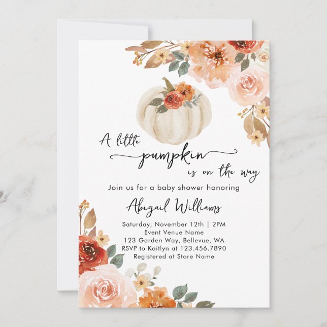 Little Pumpkin Fall Autumn Shower Inbjudningar (Framsida)