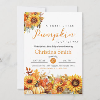 Little Pumpkin Fall Autumn Sunsun Baby Shower Inbjudningar