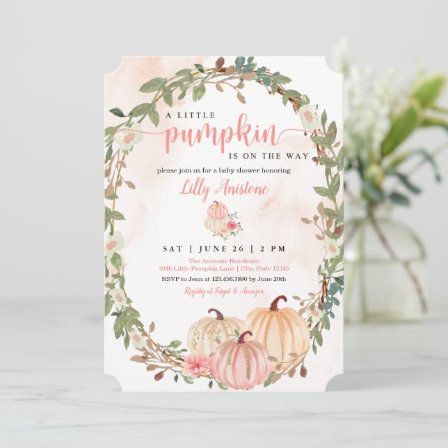 Little Pumpkin Fall Baby Shower Inbjudningar (Stående Fram)