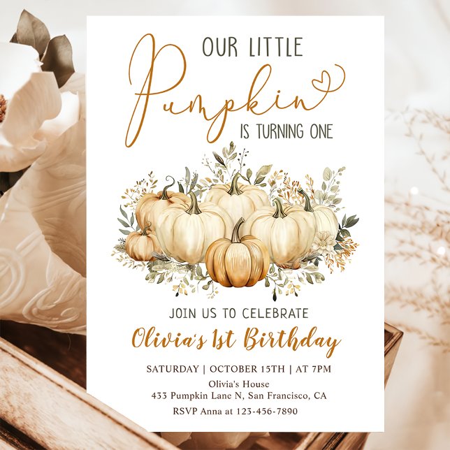 Little Pumpkin Fall Blommigt 1st Birthday Party Inbjudningar (Skapare uppladdad)