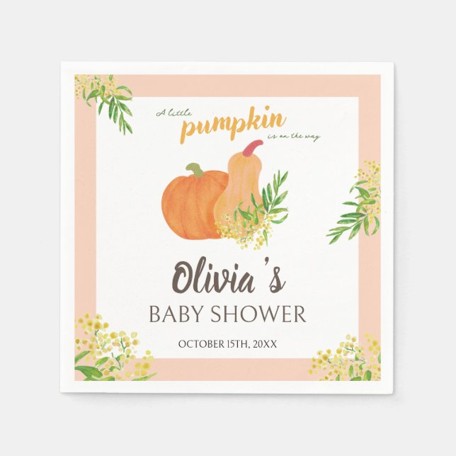 Little Pumpkin Fall Blommigt Baby dusch Välkommen Pappersservett (Framsidan)