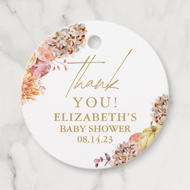 Little Pumpkin Fall Blommigt Baby Shower Gåvor Etiketter (Framsida)