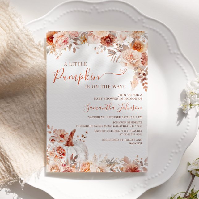 Little Pumpkin Fall Blommigt Baby Shower Inbjudningar (Skapare uppladdad)