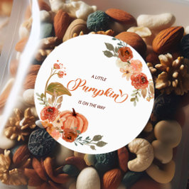 Little Pumpkin Fall Blommigt Baby Shower Runt Klistermärke