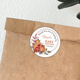 Little Pumpkin Fall Blommigt Baby Shower Tack Runt Klistermärke