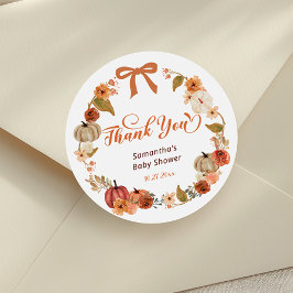 Little Pumpkin Fall Blommigt Baby Shower Tack Runt Klistermärke