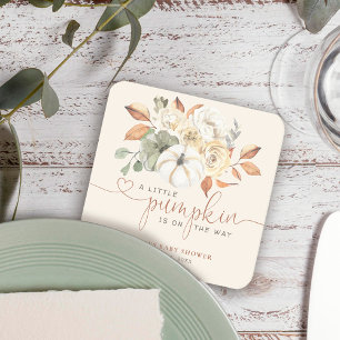 Little Pumpkin Fall Blommigt Baby Shower Underlägg Papper Kvadrat