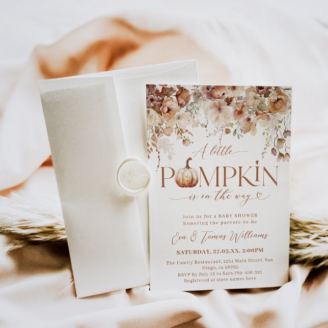 Little Pumpkin Fall Blommigt Rustic Baby Shower Inbjudningar (Skapare uppladdad)