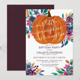 Little Pumpkin Fall Blommigt Watercolor Birthday Inbjudningar