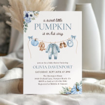 Little Pumpkin Fall Blue Blommigt Boy Shower