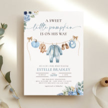 Little Pumpkin Fall Blue Blommigt Boy Shower