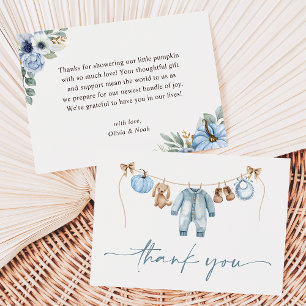 Little Pumpkin Fall Blue Blommigt Boy Shower Tack Kort