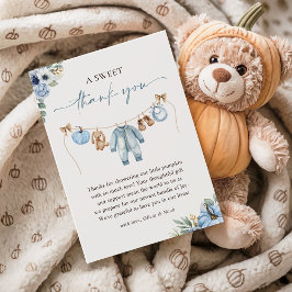 Little Pumpkin Fall Blue Blommigt Boy Shower Tack Kort