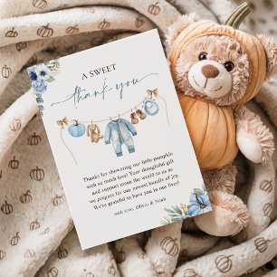 Little Pumpkin Fall Blue Blommigt Boy Shower Tack Kort