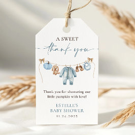 Little Pumpkin Fall Blue Boy Baby Shower Favor Presentetikett