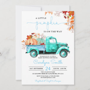 Little Pumpkin Fall Blue Lastbil Baby Shower Inbjudningar