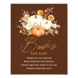 Little Pumpkin Fall Bokar for Baby Shower Sign Fototryck