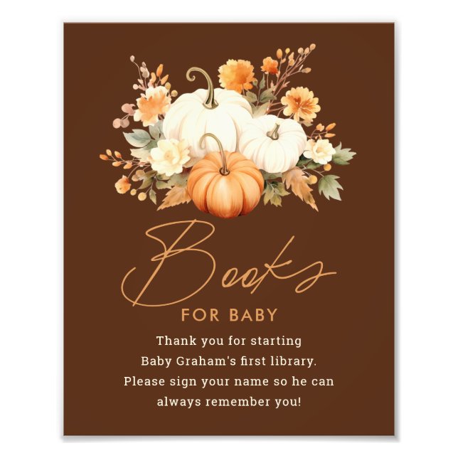 Little Pumpkin Fall Bokar for Baby Shower Sign Fototryck (Framsidan)