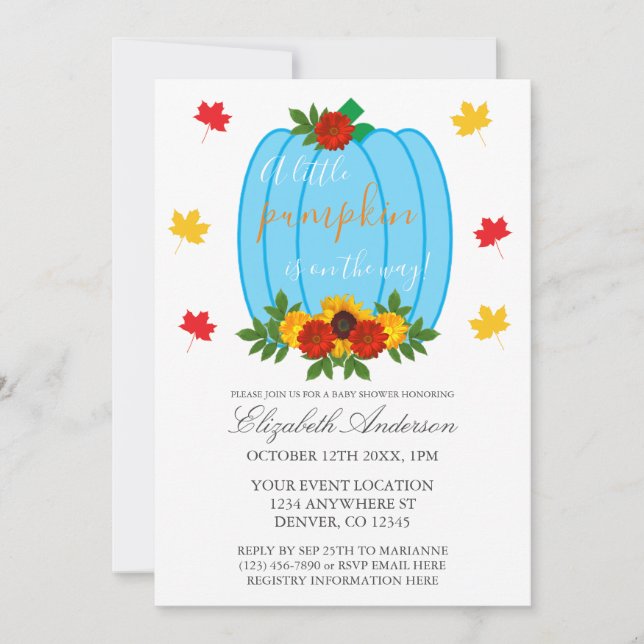 Little Pumpkin Fall Boy Baby Shower Inbjudningar (Framsida)