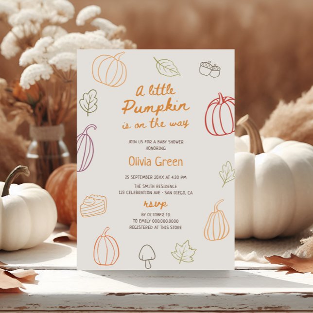 Little Pumpkin Fall Cute Doodle Baby Shower Inbjudningar (Skapare uppladdad)