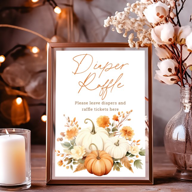 Little Pumpkin Fall Diaper Raffle Baby Shower Sign Fototryck (Skapare uppladdad)