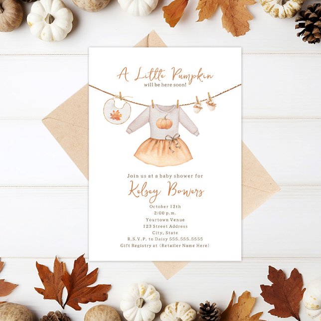 Little Pumpkin Fall Dress Girl Shower Inbjudningar (Skapare uppladdad)