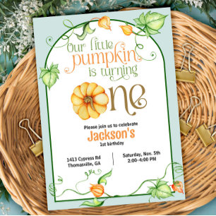 Little Pumpkin Fall First Birthday Inbjudningar