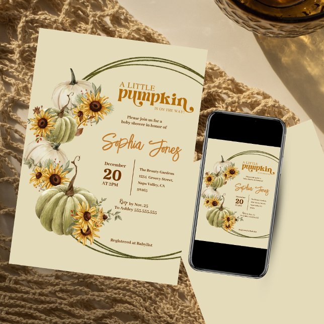 Little Pumpkin Fall Flower Watercolor Baby Shower Inbjudningar (Skapare uppladdad)
