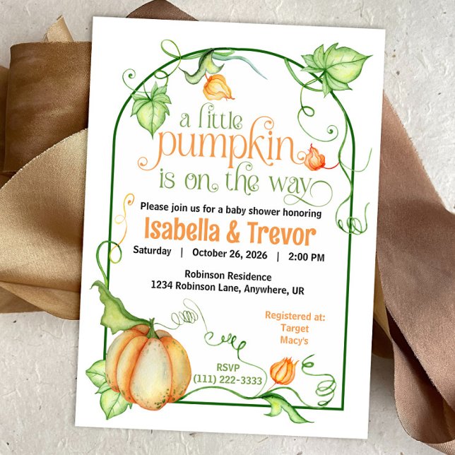 Little Pumpkin Fall Gender Neutral Baby Shower Inbjudningar (Little Pumpkin Fall Baby Shower Fairytale Invitation)