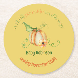 Little Pumpkin Fall Gender Neutral Baby Shower Underlägg Papper Rund