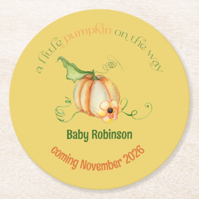 Little Pumpkin Fall Gender Neutral Baby Shower Underlägg Papper Rund (Framsidan)