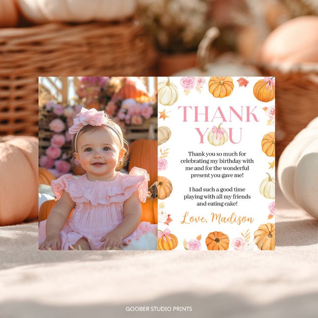 Little Pumpkin Fall Girl Birthday Photo Tack Kort (Skapare uppladdad)