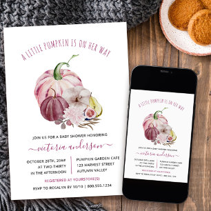 Little Pumpkin Fall Harvest Berry Rosa Baby Shower Inbjudningar