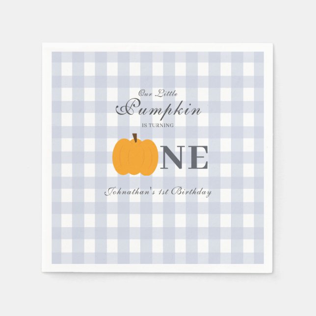 Little Pumpkin Fall Pastel Blue First Birthday Pappersservett (Framsidan)