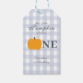 Little Pumpkin Fall Pastel Blue First Birthday Presentetikett