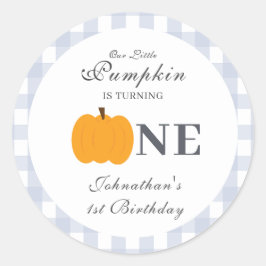 Little Pumpkin Fall Pastel Blue First Birthday Runt Klistermärke