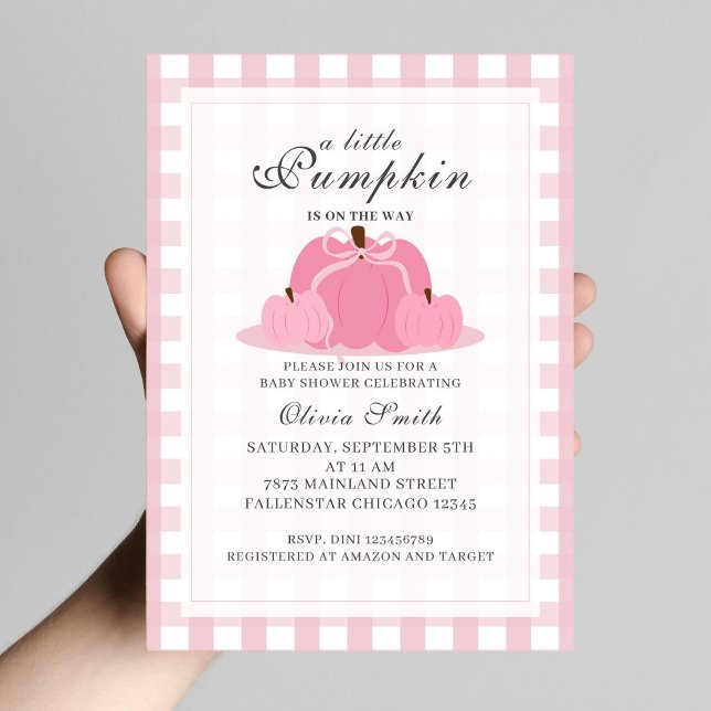 Little Pumpkin Fall Pastel Rosa Bow Baby Shower Inbjudningar (Skapare uppladdad)