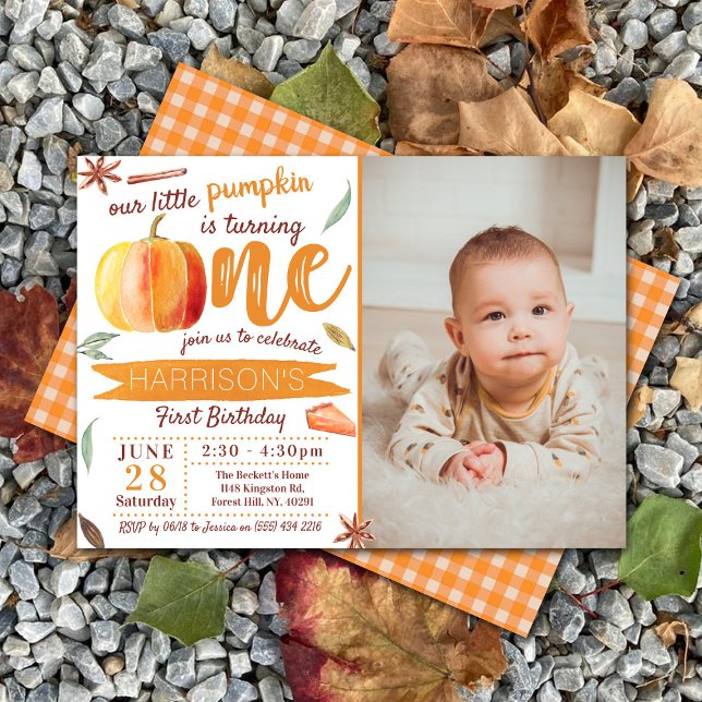 Little Pumpkin Fall Photo 1st Birthday Inbjudningar (Skapare uppladdad)