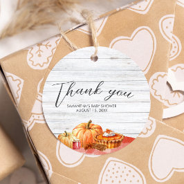 Little Pumpkin Fall Picnic Baby Shower Round Gåvor Etiketter