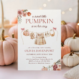 Little Pumpkin Fall Rosa Blommigt Girl Baby Shower Inbjudningar