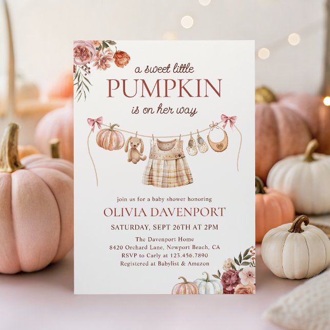 Little Pumpkin Fall Rosa Blommigt Girl Baby Shower Inbjudningar (Skapare uppladdad)