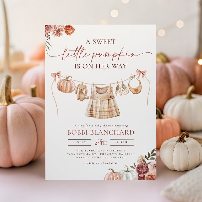 Little Pumpkin Fall Rosa Blommigt Girl Baby Shower Inbjudningar (Skapare uppladdad)