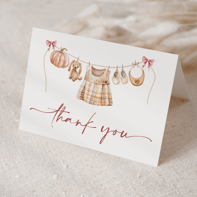 Little Pumpkin Fall Rosa Blommigt Girl Baby Shower Tack Kort (Skapare uppladdad)