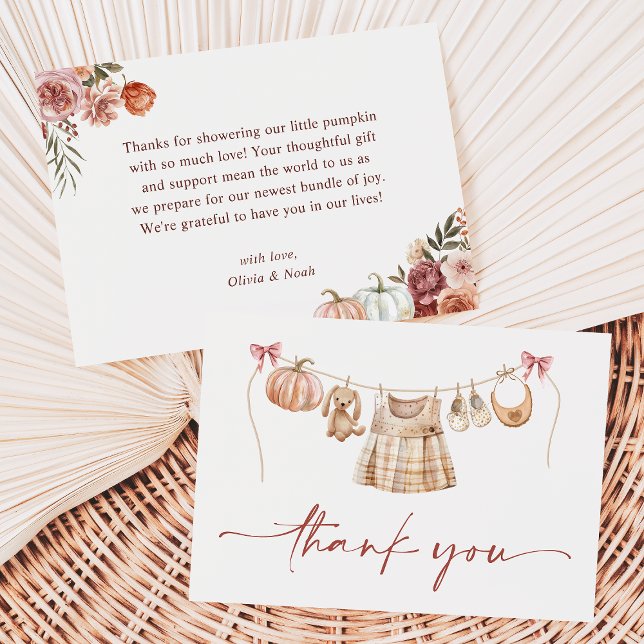 Little Pumpkin Fall Rosa Blommigt Girl Baby Shower Tack Kort (Skapare uppladdad)