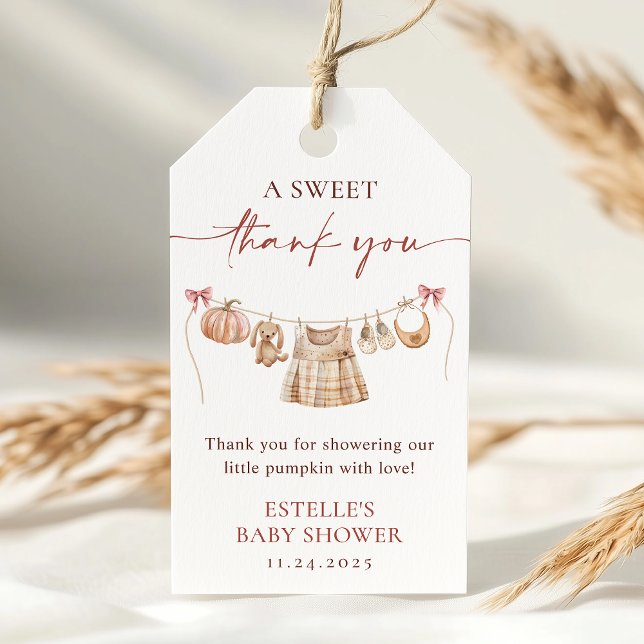 Little Pumpkin Fall Rosa Girl Baby Shower Favor Presentetikett (Skapare uppladdad)