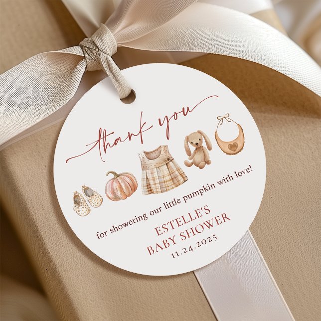 Little Pumpkin Fall Rosa Girl Baby Shower Gift Gåvor Etiketter (Skapare uppladdad)