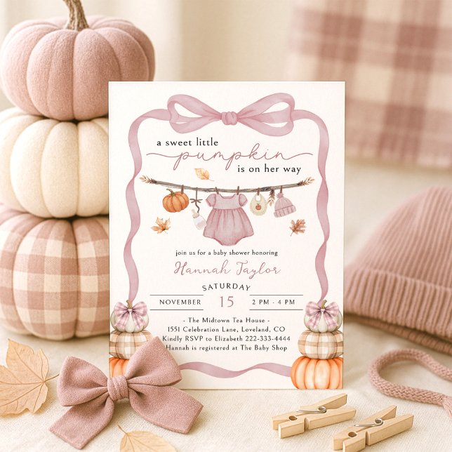 Little Pumpkin Fall Rosa Girl Baby Shower Inbjudningar (Skapare uppladdad)