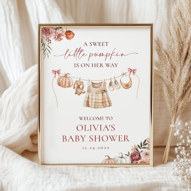 Little Pumpkin Fall Rosa Girl Baby Shower Välkomme Poster (Skapare uppladdad)